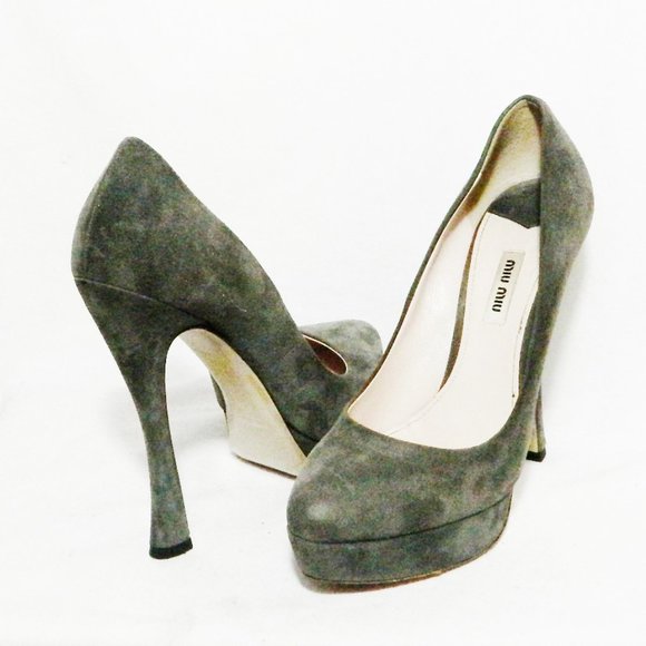 Miu Miu Shoes - Miu Miu Gray Suede Platform Pumps Heels EU 39 EUC